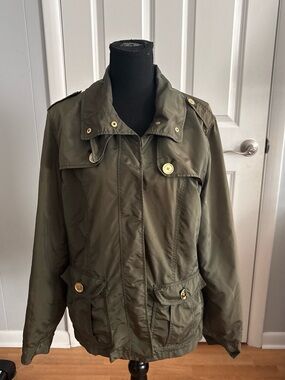 Jones New York Olive Utility Jacket with Gold-Tone Buttons
